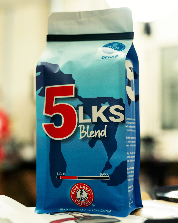 Five Lakes coffee bags and roasted coffee products