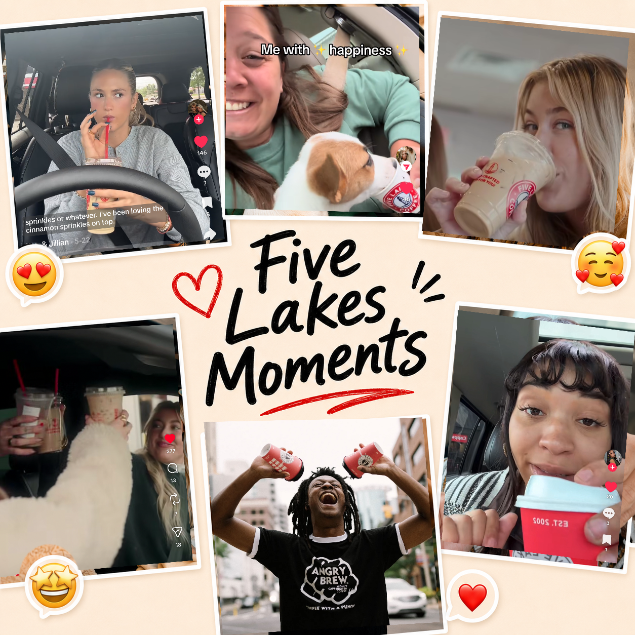 Five Lakes guest with a red coffee cup in a coffee house