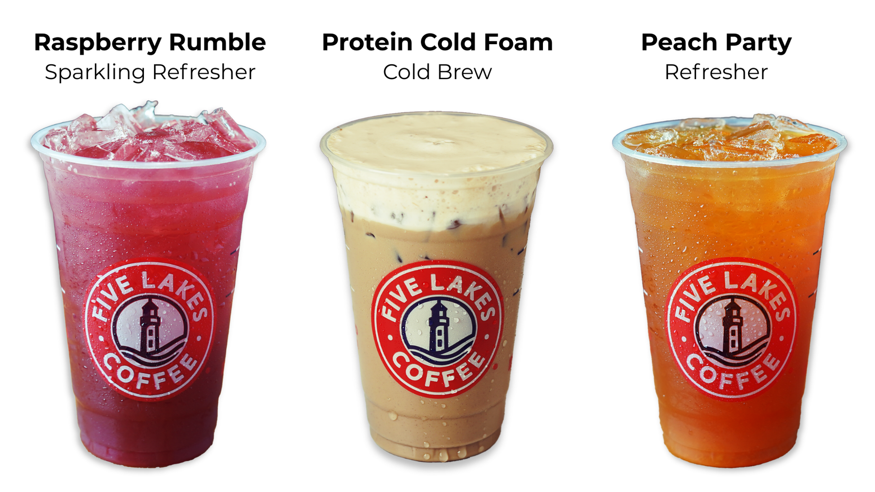 Five Lakes bright cold drinks on a coffee house table
